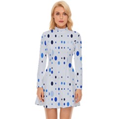 Blue Circle Pattern Long Sleeve Velour Longline Dress