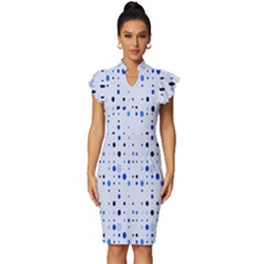 Blue Circle Pattern Vintage Frill Sleeve V-neck Bodycon Dress by artworkshop