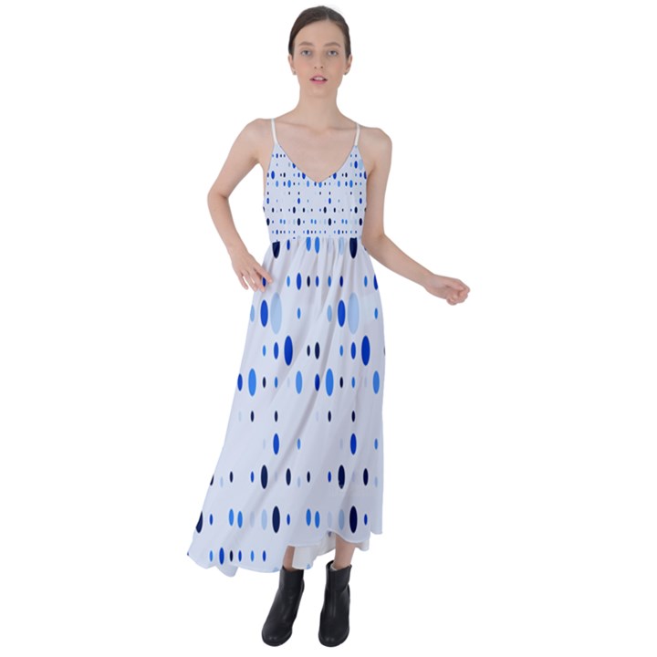 Blue Circle Pattern Tie Back Maxi Dress