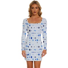 Blue Circle Pattern Long Sleeve Square Neck Bodycon Velour Dress by artworkshop