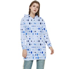 Blue Circle Pattern Women s Long Oversized Pullover Hoodie by artworkshop