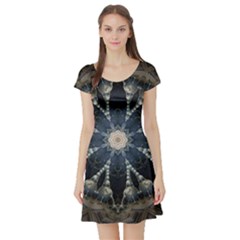 Mandala Ornament Background Short Sleeve Skater Dress by Uceng