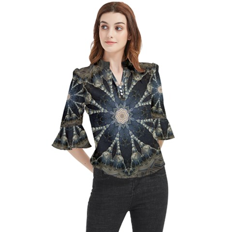 Mandala Ornament Background Loose Horn Sleeve Chiffon Blouse by Uceng