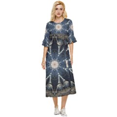 Mandala Ornament Background Double Cuff Midi Dress by Uceng