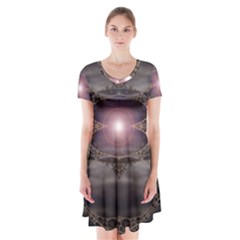 Fantasy Science Fiction Portal Short Sleeve V-neck Flare Dress by Uceng