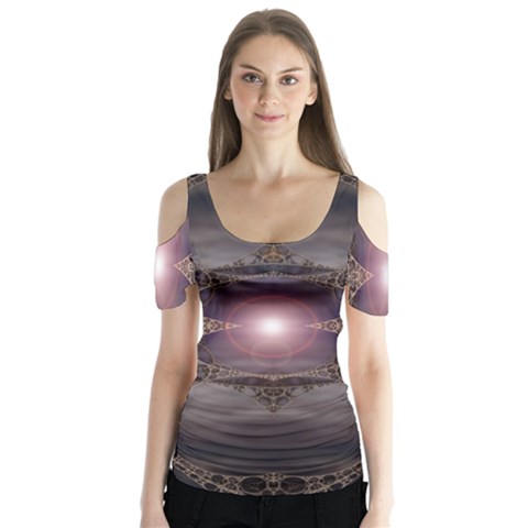 Fantasy Science Fiction Portal Butterfly Sleeve Cutout Tee  by Uceng