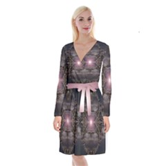 Fantasy Science Fiction Portal Long Sleeve Velvet Front Wrap Dress by Uceng