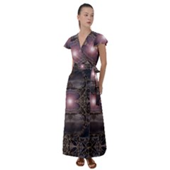 Fantasy Science Fiction Portal Flutter Sleeve Maxi Dress by Uceng