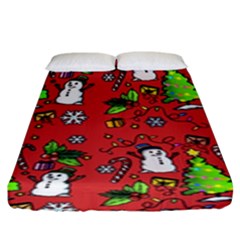 Santa Snowman Gift Holiday Fitted Sheet (king Size) by Uceng