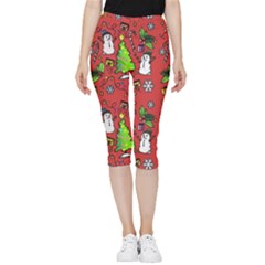 Santa Snowman Gift Holiday Inside Out Lightweight Velour Capri Leggings  by Uceng