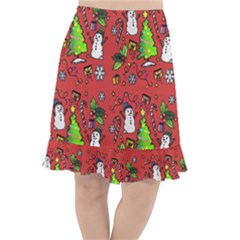 Santa Snowman Gift Holiday Fishtail Chiffon Skirt by Uceng