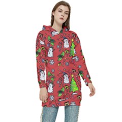 Santa Snowman Gift Holiday Women s Long Oversized Pullover Hoodie by Uceng