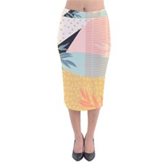 Leaves Pattern Design Colorful Velvet Midi Pencil Skirt by Uceng