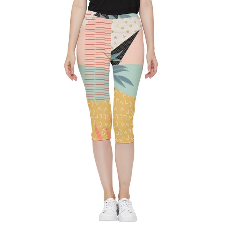 Leaves Pattern Design Colorful Inside Out Lightweight Velour Capri Leggings 