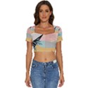 Leaves Pattern Design Colorful Short Sleeve Square Neckline Crop Top  View1