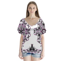 Frame Border Picture Frame V-neck Flutter Sleeve Top by Uceng