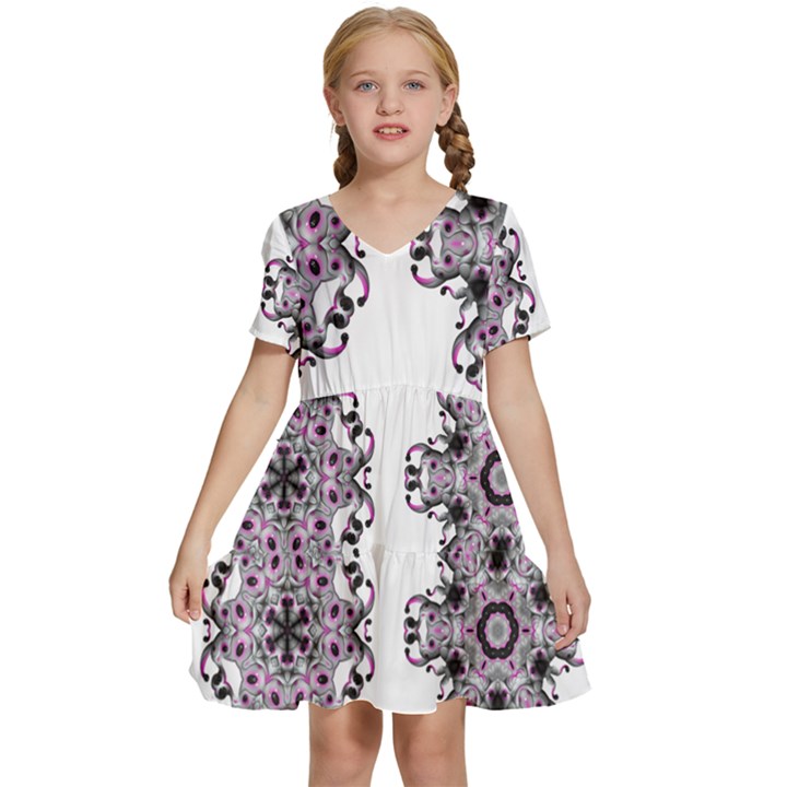 Frame Border Picture Frame Kids  Short Sleeve Tiered Mini Dress