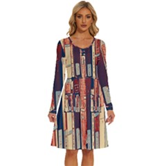 Books Shelf Library Book Shelf Long Sleeve Dress With Pocket