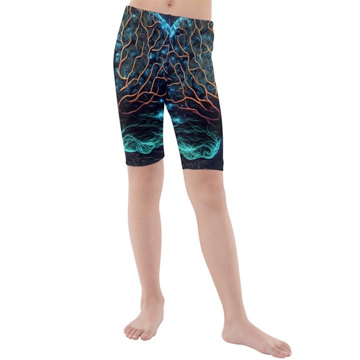 Brain Mind Technology Circuit Board Layout Patterns Kids  Mid Length Swim Shorts