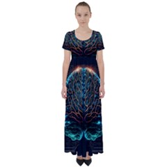 Brain Mind Technology Circuit Board Layout Patterns High Waist Short Sleeve Maxi Dress by Uceng