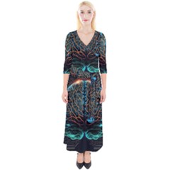 Brain Mind Technology Circuit Board Layout Patterns Quarter Sleeve Wrap Maxi Dress by Uceng