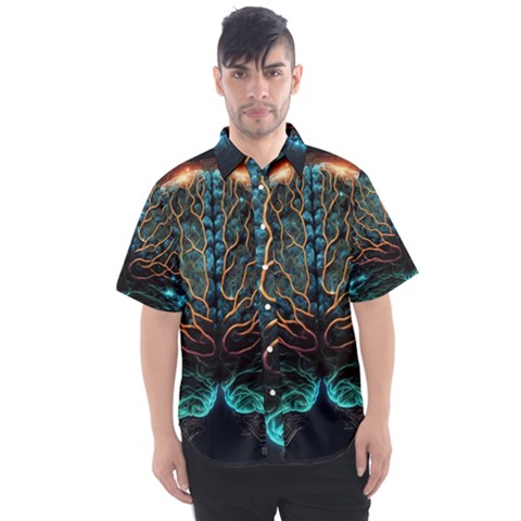 Brain Mind Technology Circuit Board Layout Patterns Men s Short Sleeve Shirt by Uceng