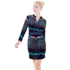 Brain Mind Technology Circuit Board Layout Patterns Button Long Sleeve Dress by Uceng