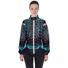 Brain Mind Technology Circuit Board Layout Patterns Women s High Neck Windbreaker