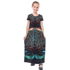 Brain Mind Technology Circuit Board Layout Patterns Kids  Short Sleeve Maxi Dress by Uceng