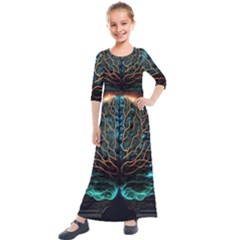 Brain Mind Technology Circuit Board Layout Patterns Kids  Quarter Sleeve Maxi Dress by Uceng