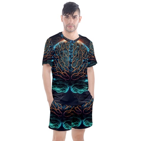 Brain Mind Technology Circuit Board Layout Patterns Men s Mesh Tee And Shorts Set by Uceng