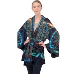 Brain Mind Technology Circuit Board Layout Patterns Long Sleeve Velvet Kimono  by Uceng