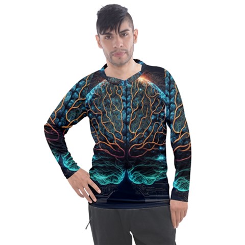 Brain Mind Technology Circuit Board Layout Patterns Men s Pique Long Sleeve Tee by Uceng