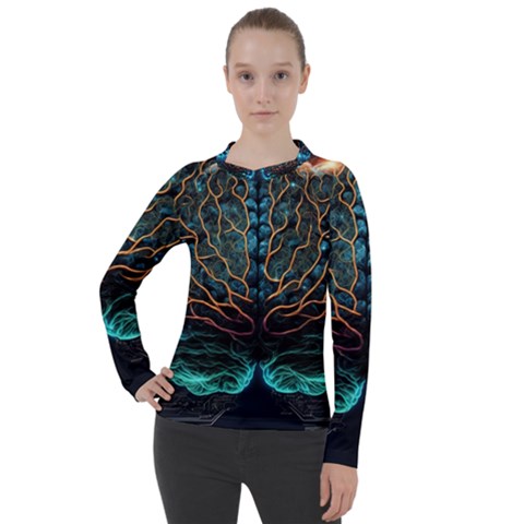 Brain Mind Technology Circuit Board Layout Patterns Women s Pique Long Sleeve Tee by Uceng