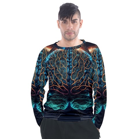 Brain Mind Technology Circuit Board Layout Patterns Men s Long Sleeve Raglan Tee by Uceng