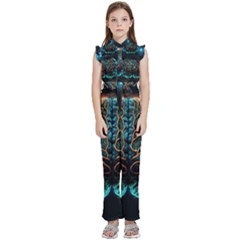 Brain Mind Technology Circuit Board Layout Patterns Kids  Sleeveless Ruffle Edge Band Collar Chiffon One Piece