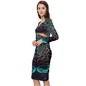 Brain Mind Technology Circuit Board Layout Patterns Long Sleeve V-Neck Bodycon Dress  View2