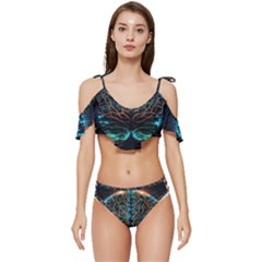 Brain Mind Technology Circuit Board Layout Patterns Ruffle Edge Tie Up Bikini Set	