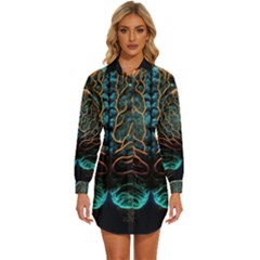 Brain Mind Technology Circuit Board Layout Patterns Womens Long Sleeve Shirt Dress