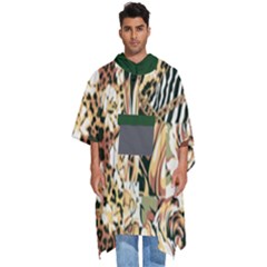 Floral Leaf Chain Patchwork Pattern 2 Men s Hooded Rain Ponchos