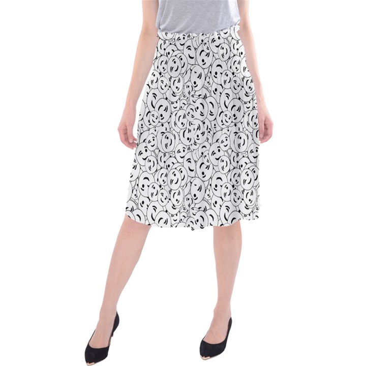 Winking Emoticon Sketchy Drawing Motif Random Pattern Midi Beach Skirt