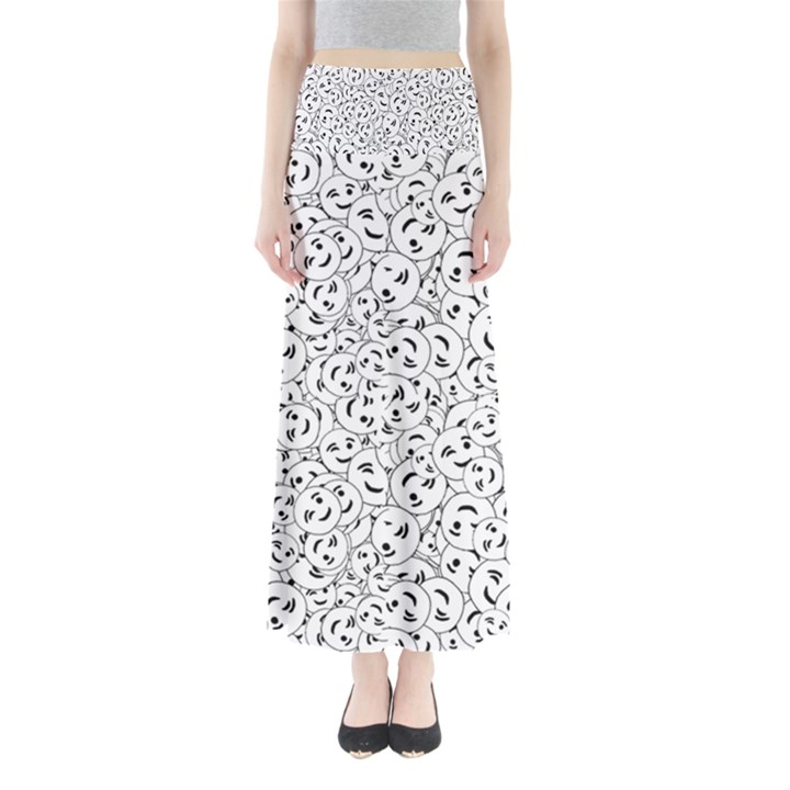 Winking Emoticon Sketchy Drawing Motif Random Pattern Full Length Maxi Skirt