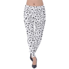 Winking Emoticon Sketchy Drawing Motif Random Pattern Velvet Leggings by dflcprintsclothing