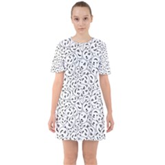 Winking Emoticon Sketchy Drawing Motif Random Pattern Sixties Short Sleeve Mini Dress by dflcprintsclothing