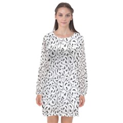 Winking Emoticon Sketchy Drawing Motif Random Pattern Long Sleeve Chiffon Shift Dress  by dflcprintsclothing