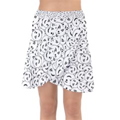 Winking Emoticon Sketchy Drawing Motif Random Pattern Wrap Front Skirt by dflcprintsclothing