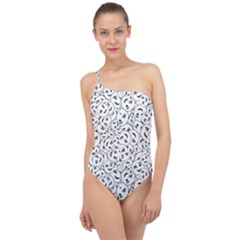 Winking Emoticon Sketchy Drawing Motif Random Pattern Classic One Shoulder Swimsuit by dflcprintsclothing