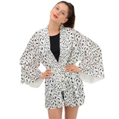 Winking Emoticon Sketchy Drawing Motif Random Pattern Long Sleeve Kimono by dflcprintsclothing