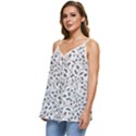 Winking Emoticon Sketchy Drawing Motif Random Pattern Casual Spaghetti Strap Chiffon Top View2