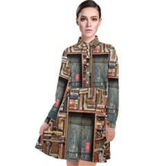 Books Long Sleeve Chiffon Shirt Dress by artworkshop